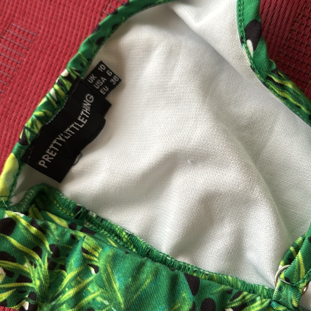 Green Tropical Print Bikini with Gold Accents designer inspired lion head 4 - Picture 6 of 7